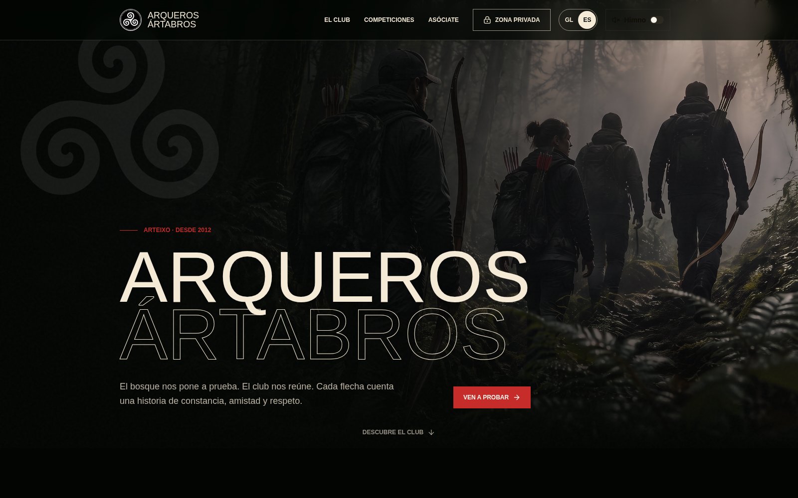 Portada de la web del CD Arqueros Ártabros, club de tiro con arco de Arteixo